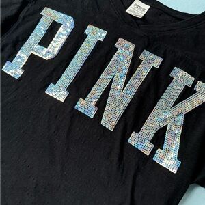 Sequin PINK Victoria's Secret Black Tee with Glitter Lettering